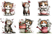 Whimsical Spring Cats Clipart, an Illustration by Dream Creation (Thumbnail 3 of 6)