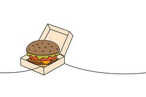 Delicious burger in cardboard box, a Food Illustration by GraphiShop