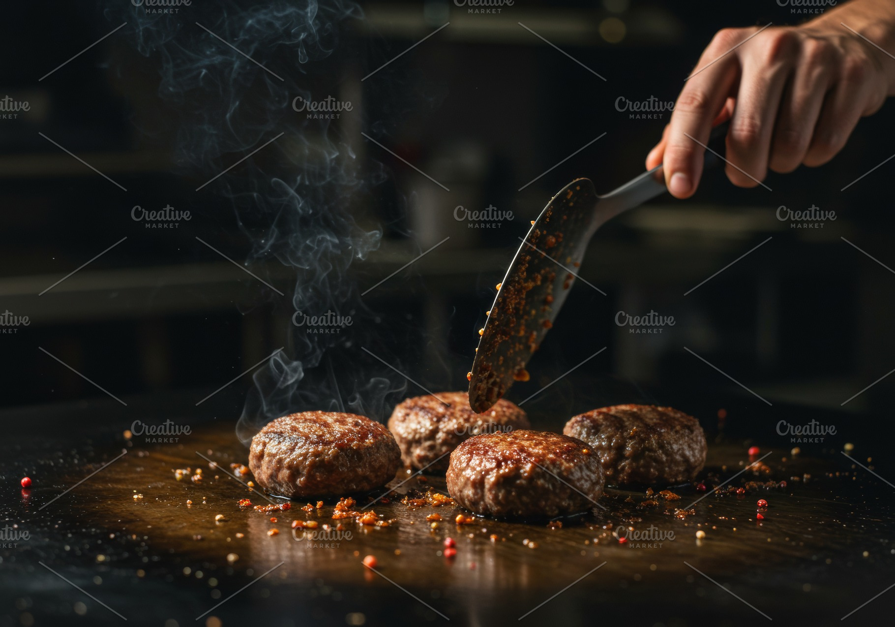 Juicy beef patties sizzling, a Food & Drink Photo by professorinc