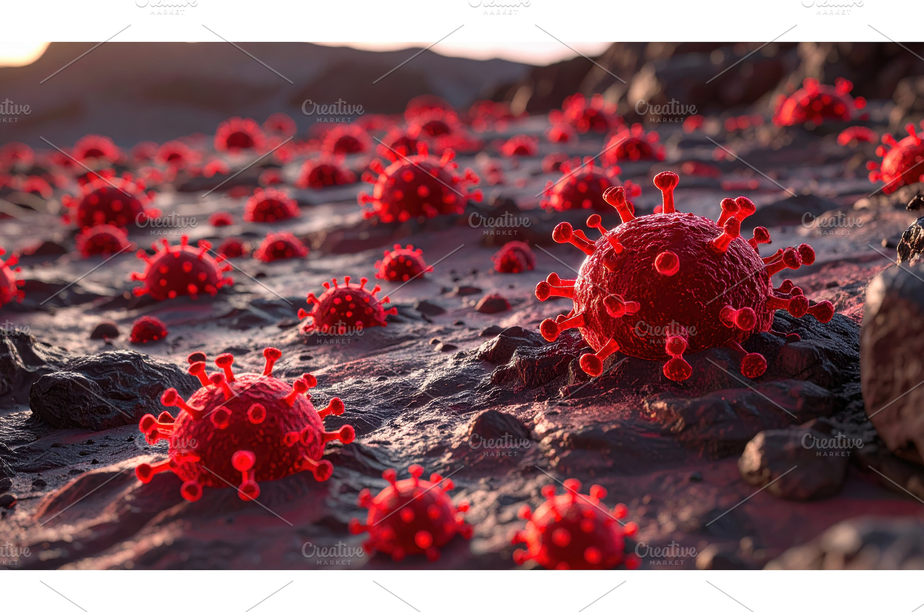 Microscopic view of red virus, a Health & Medical Photo by Igor Tichonow
