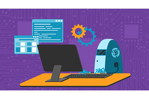 Automated work software business, a Technology Illustration by Lemberg Vector