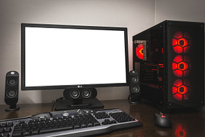 Workplace featuring pc, computer, and technology