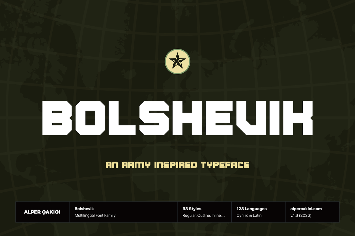 Bolshevik - Powerful Typeface, a Sans Serif Font by alpercakici (Photo 1 of 20)