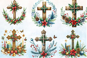 Christmas Cross Watercolor Clipart, a Seasonal Illustration by Rose Art (Thumbnail 2 of 4)