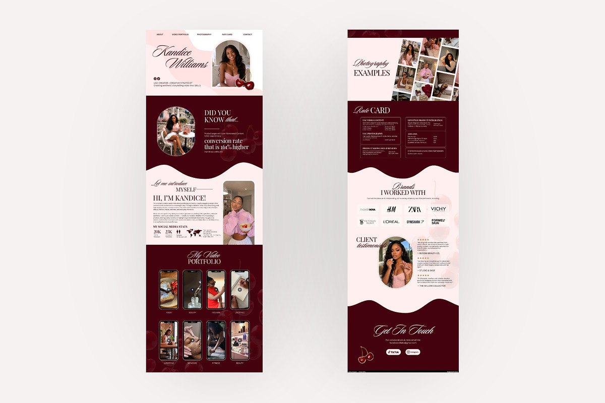 Cherry UGC Portfolio Template Canva, a Landing Page Template by Business Chic (Photo 3 of 5)