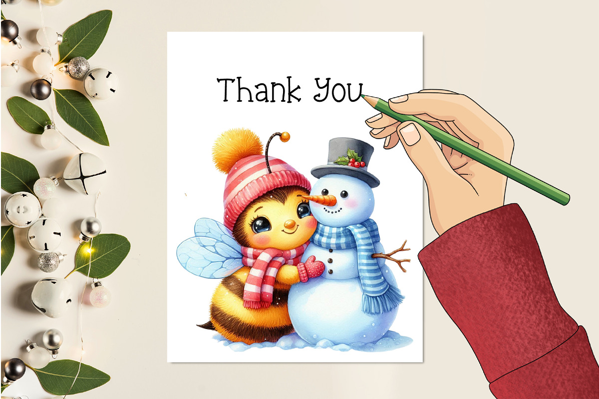 Cute Cartoon Christmas Bees Clipart, an Illustration by Creative Art (Photo 3 of 9)