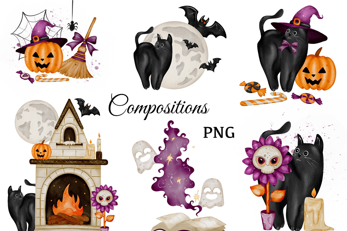 Halloween Watercolor Clipart Set, a Seasonal Illustration by ZabolotnaArt (Photo 4 of 8)