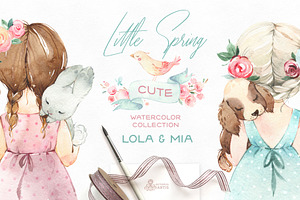 Little Spring. Cute Watercolor Set