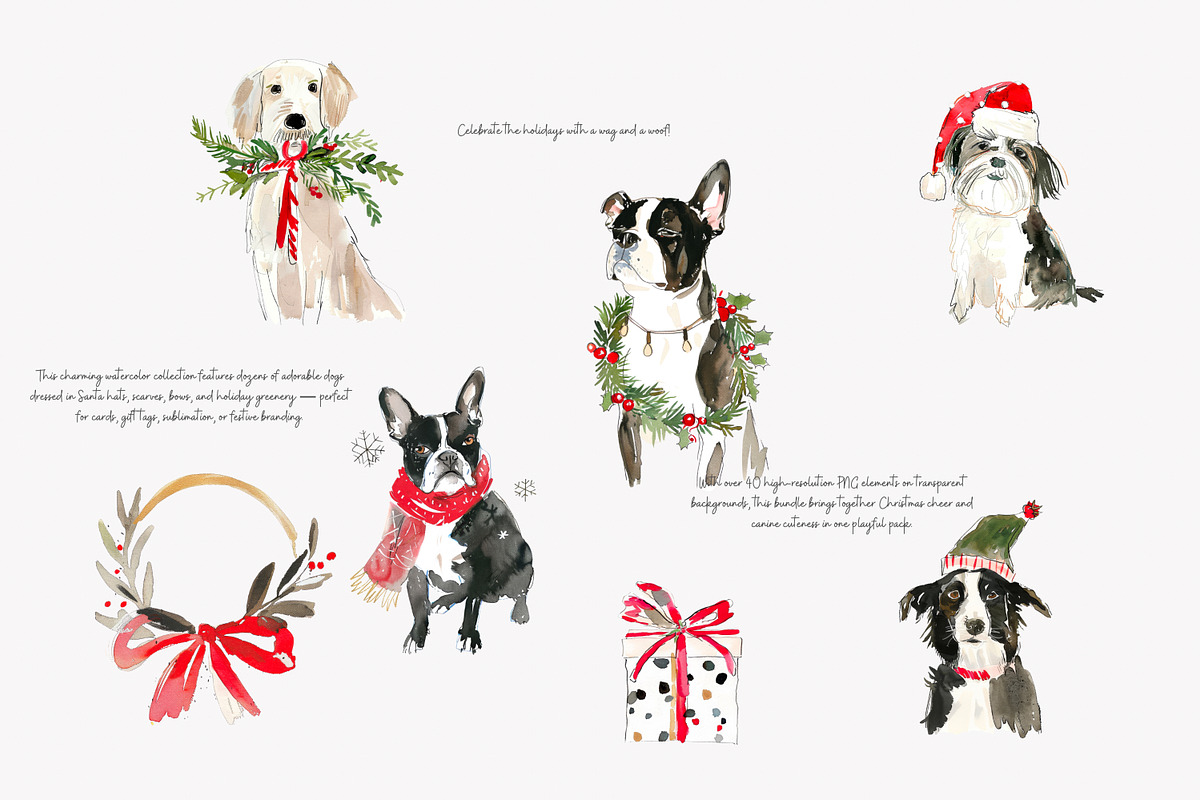 watercolor clipart Christmas dog set, a Decorative Illustration by Patishop Art (Photo 5 of 6)