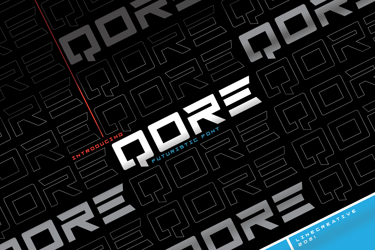 Qore - Futuristic Font, a Sans Serif Font by Linecreative (Photo 1 of 10)