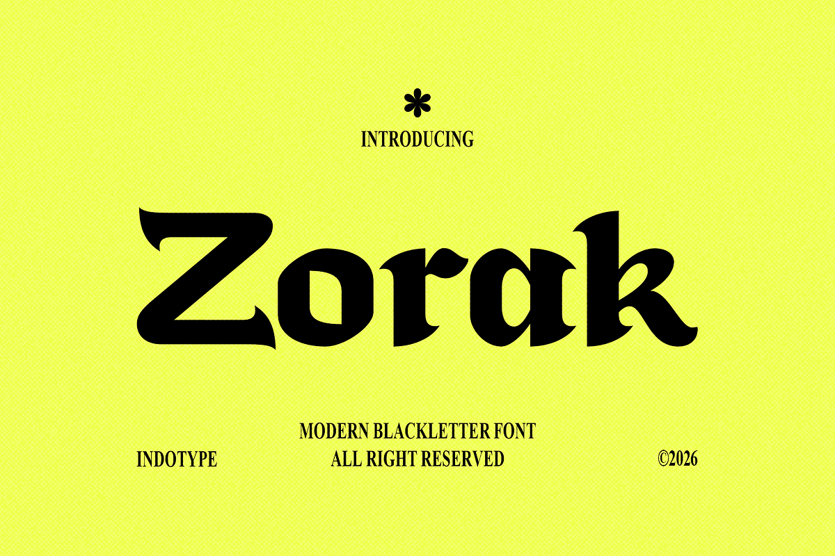 Zorak - Modern Blackletter Font, a Blackletter Font by Indotype Foundry (Photo 1 of 10)