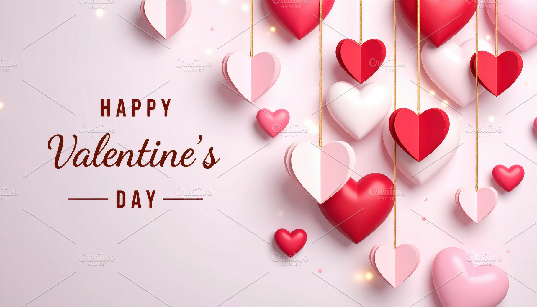 Happy Valentine’s Day with Hanging Hearts, an Abstract Photo by Davizro's Market
