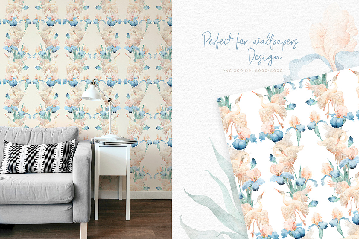 Watercolor Irises Flowers and Herons, an Illustration by Alamella (Photo 10 of 15)