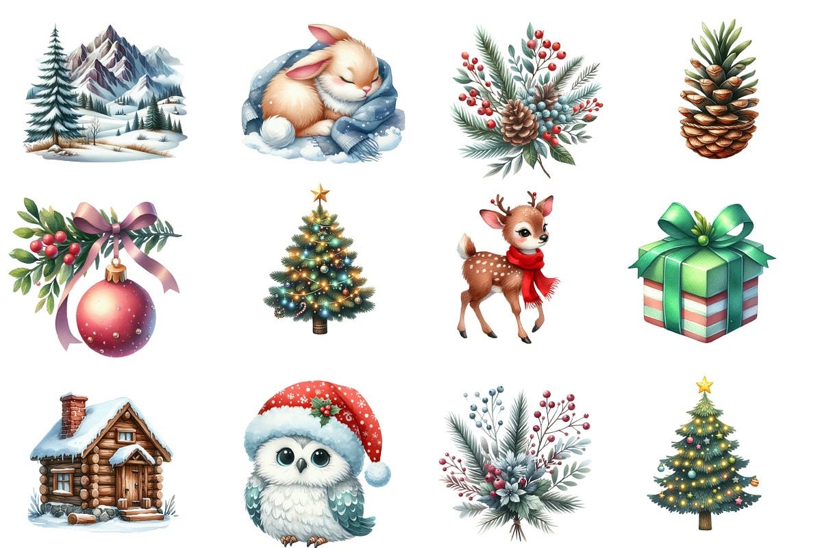 Watercolor Woodland Christmas Clipar, an Illustration by Designworld (Photo 2 of 5)