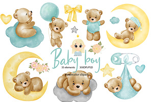 Baby Boy Watercolor Clipart