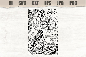 Stencil Vintage Raven