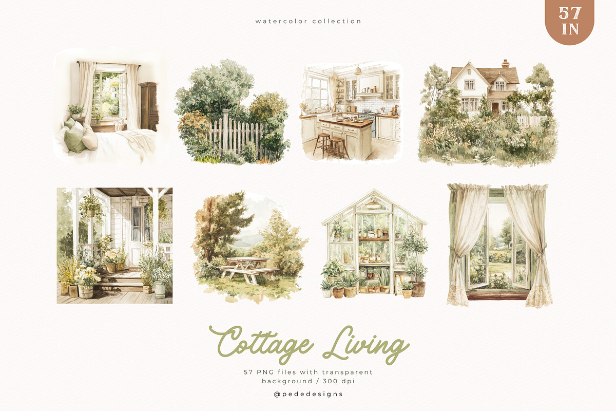 Cottage Living Collection, a Decorative Illustration by PeDe Designs