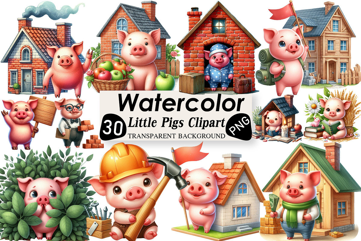 Three Little Pigs Clipart, an Illustration by Black Bird Studio (Photo 1 of 6)