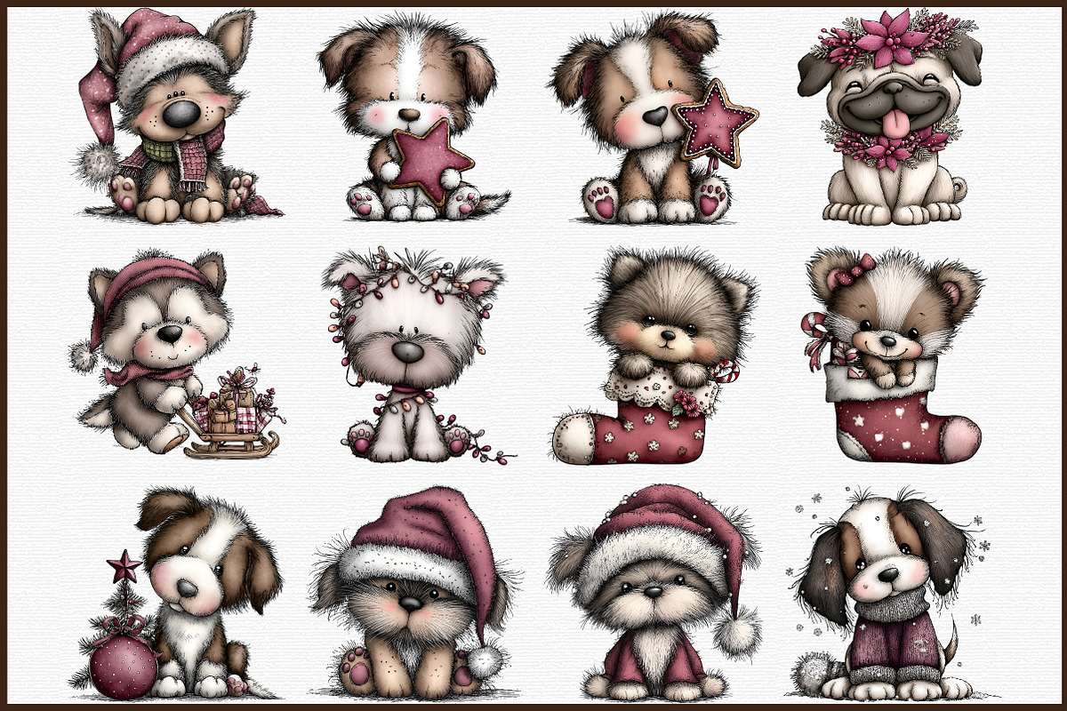 Whimsical Christmas Fluffy Dogs Clip, an Illustration by Sublimation Artist (Photo 3 of 6)