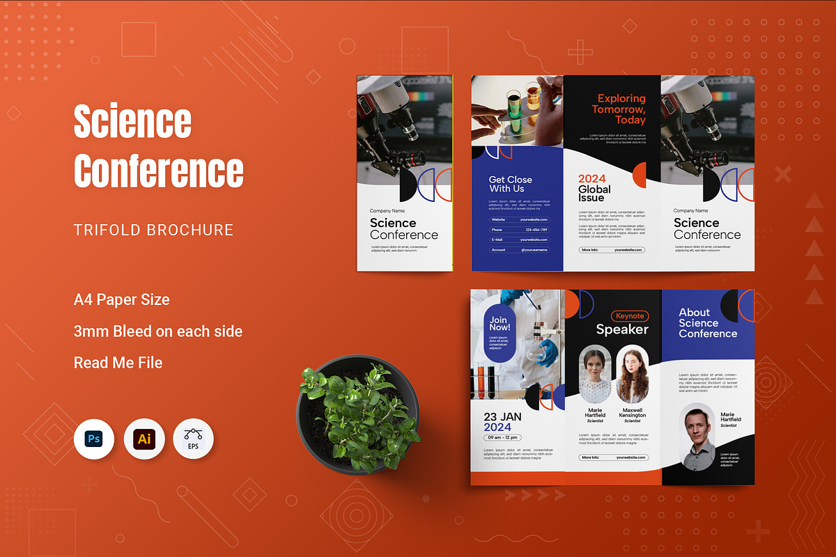 Science Conference Trifold Brochure, a Brochure Template by Fannan Studio