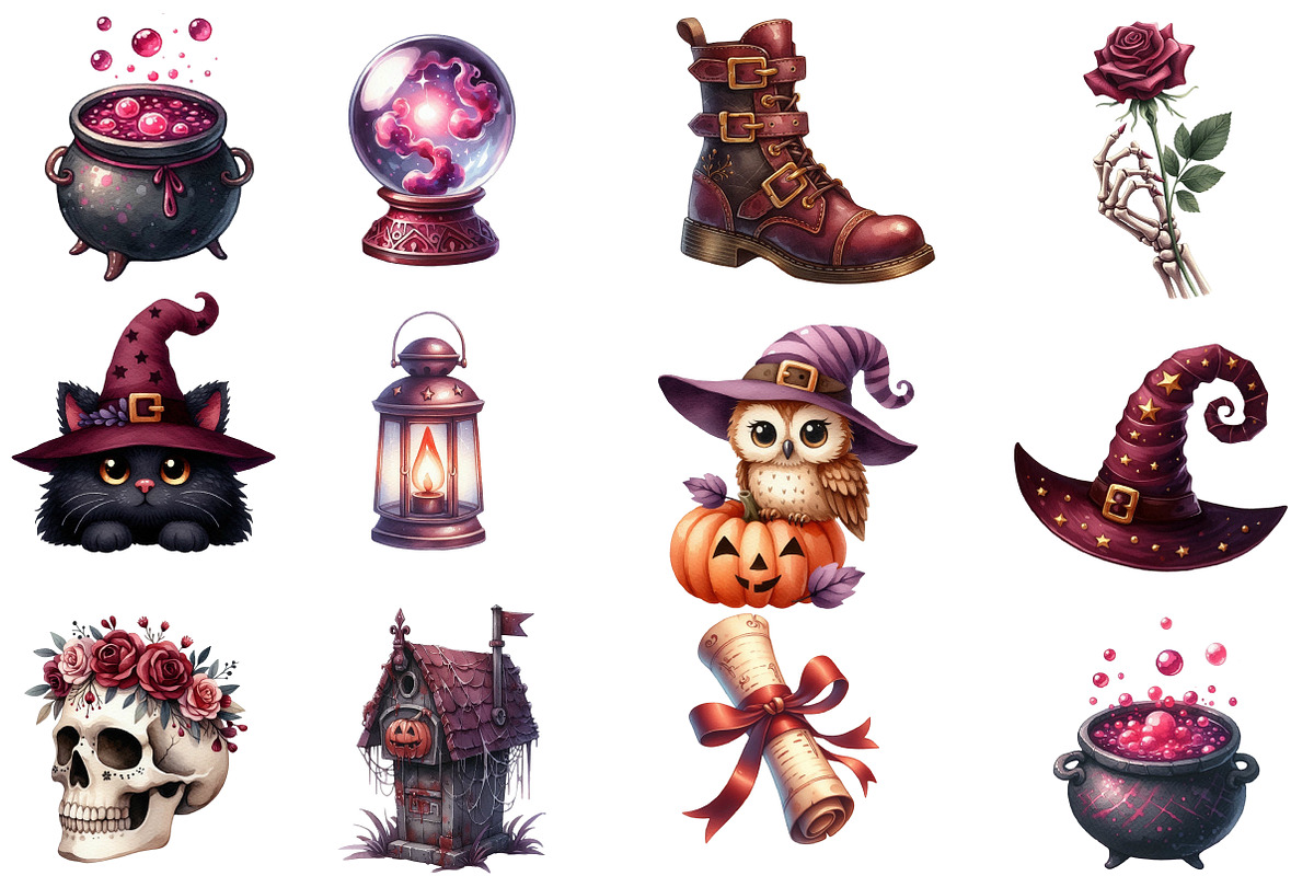 Watercolor Burgundy Halloween Clipar, an Illustration by Designworld (Photo 4 of 6)