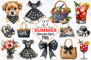 Luxury Black Gingham Summer Clipart, an Illustration by RobertsArt