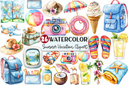 Watercolor Summer Vacation Clipart, an Illustration by Rose Art (Thumbnail 1 of 4)