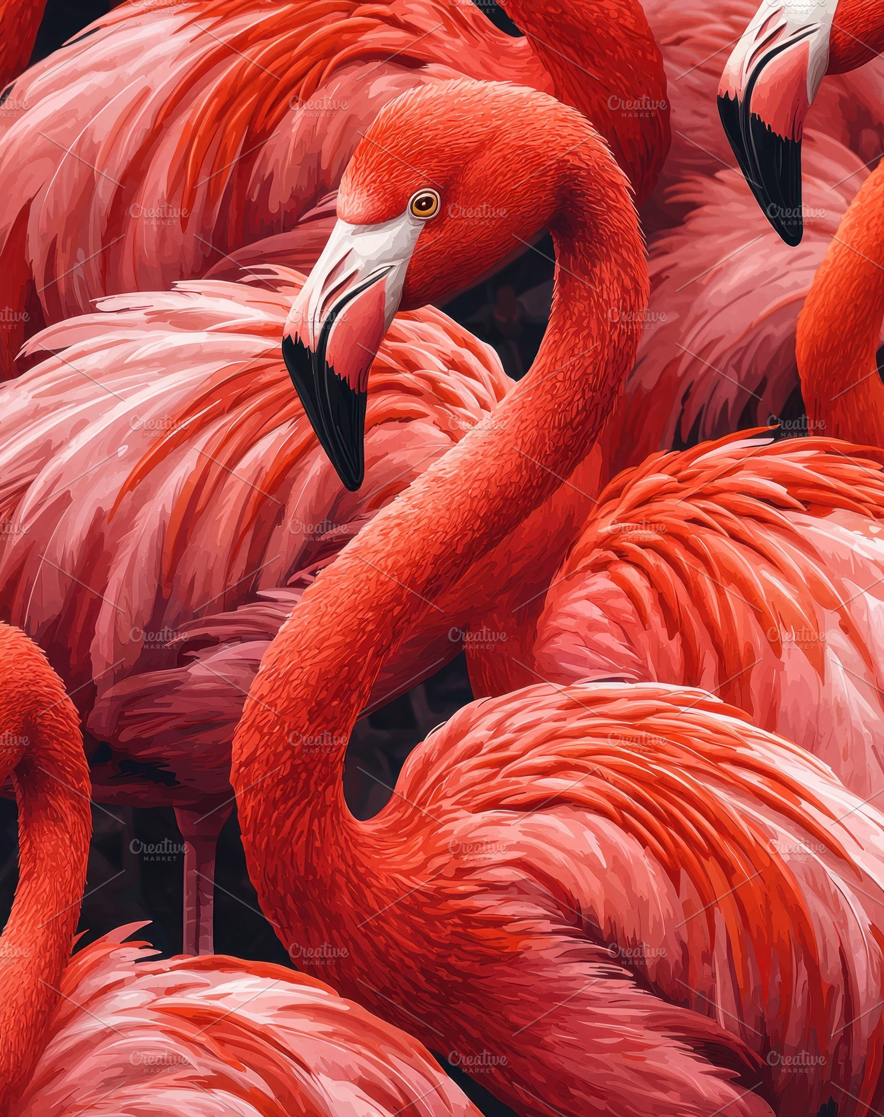 Group of vibrant pink flamingos with rich feather details in a c, an Animal Photo by José Manuel Gelpi