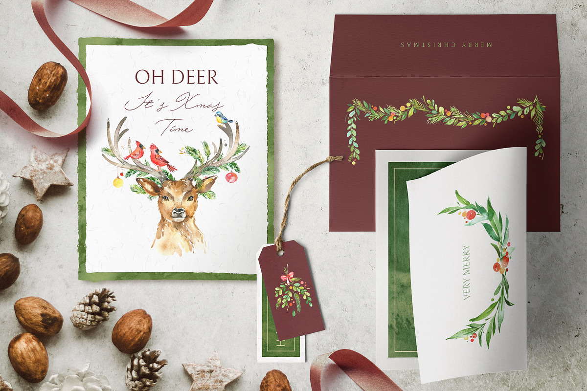Hello Christmas. Watercolor Kit., a Decorative Illustration by OctopusArtis (Photo 8 of 12)