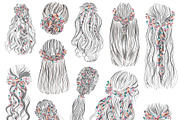 Line art hair styles with flowers, a Person Illustration by esylvia (Thumbnail 2 of 7)