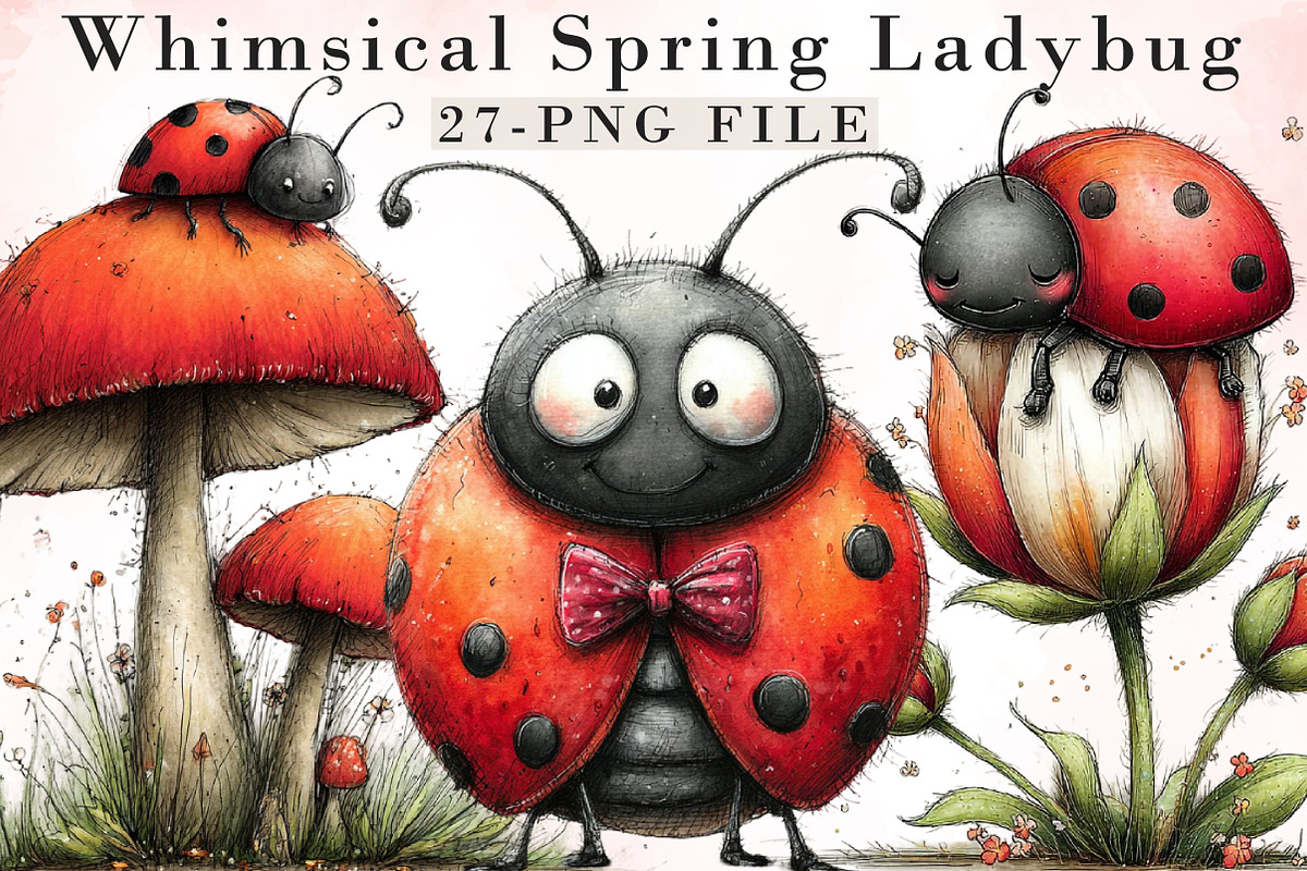 Whimsical Spring Ladybug Clipart, an Illustration by Libby Wishes (Photo 1 of 8)