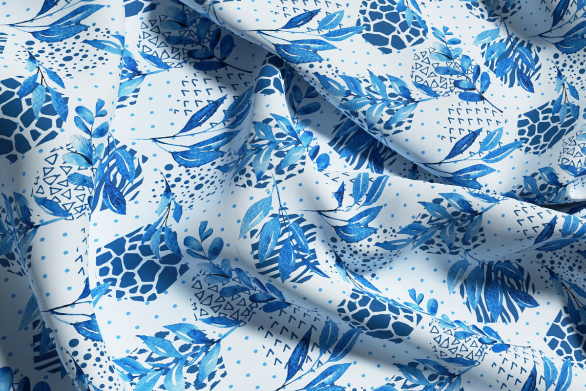 Blue Watercolor Floral Geo Pattern, a Pattern Graphic by Gullenda (Photo 3 of 6)