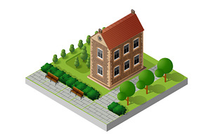 Retro isometric country house, an Object Illustration by AlexZeL