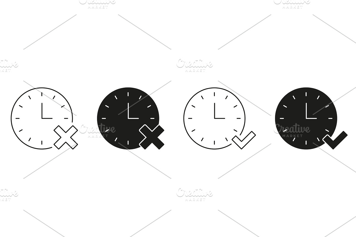 Clock With Check And Cross Icons, an Object Illustration by Gentle Studio