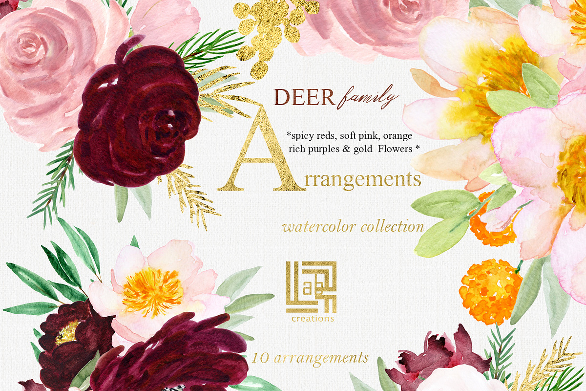 Autumn Watercolor Flowers. Deer, an Animal Illustration by LABFcreations (Photo 2 of 12)