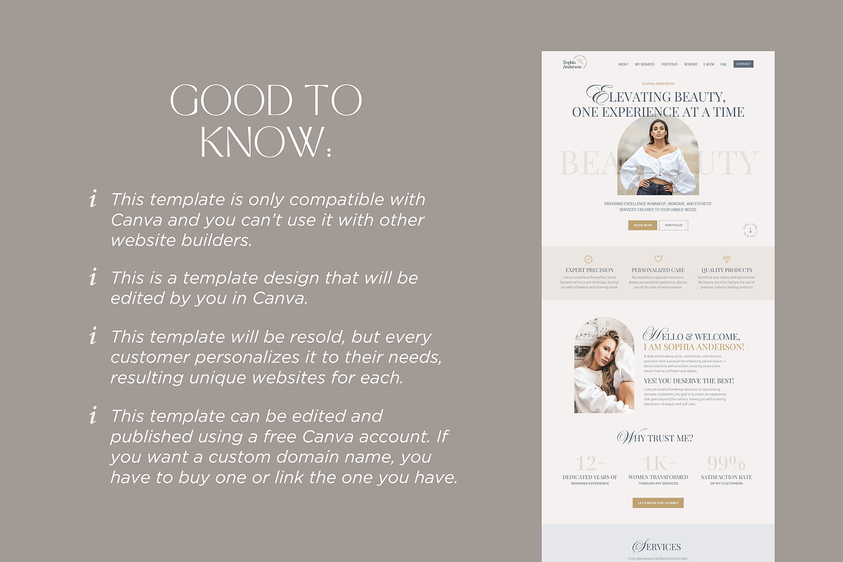 Beauty Website Template Canva Boho, a Landing Page Template by vectorocean (Photo 11 of 11)