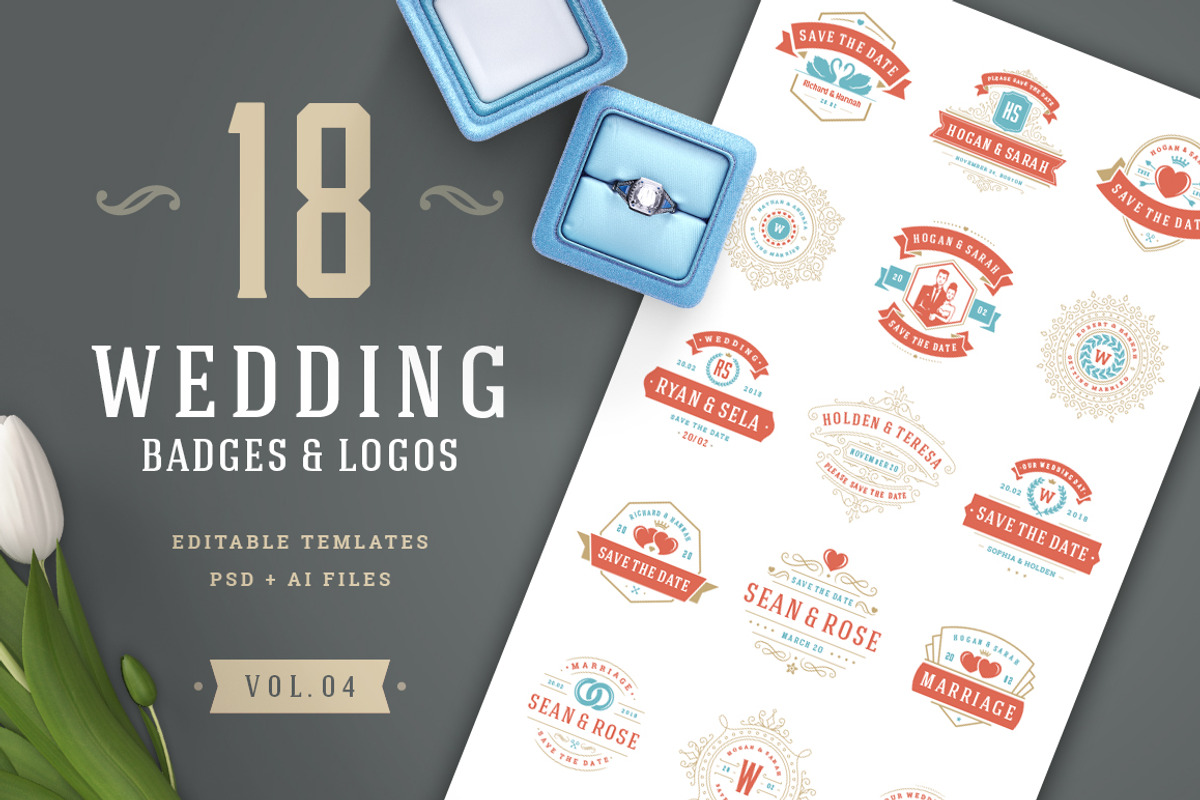 18 Wedding Logos and Badges, a Branding & Logo Template by Vasya Kobelev (Photo 1 of 15)