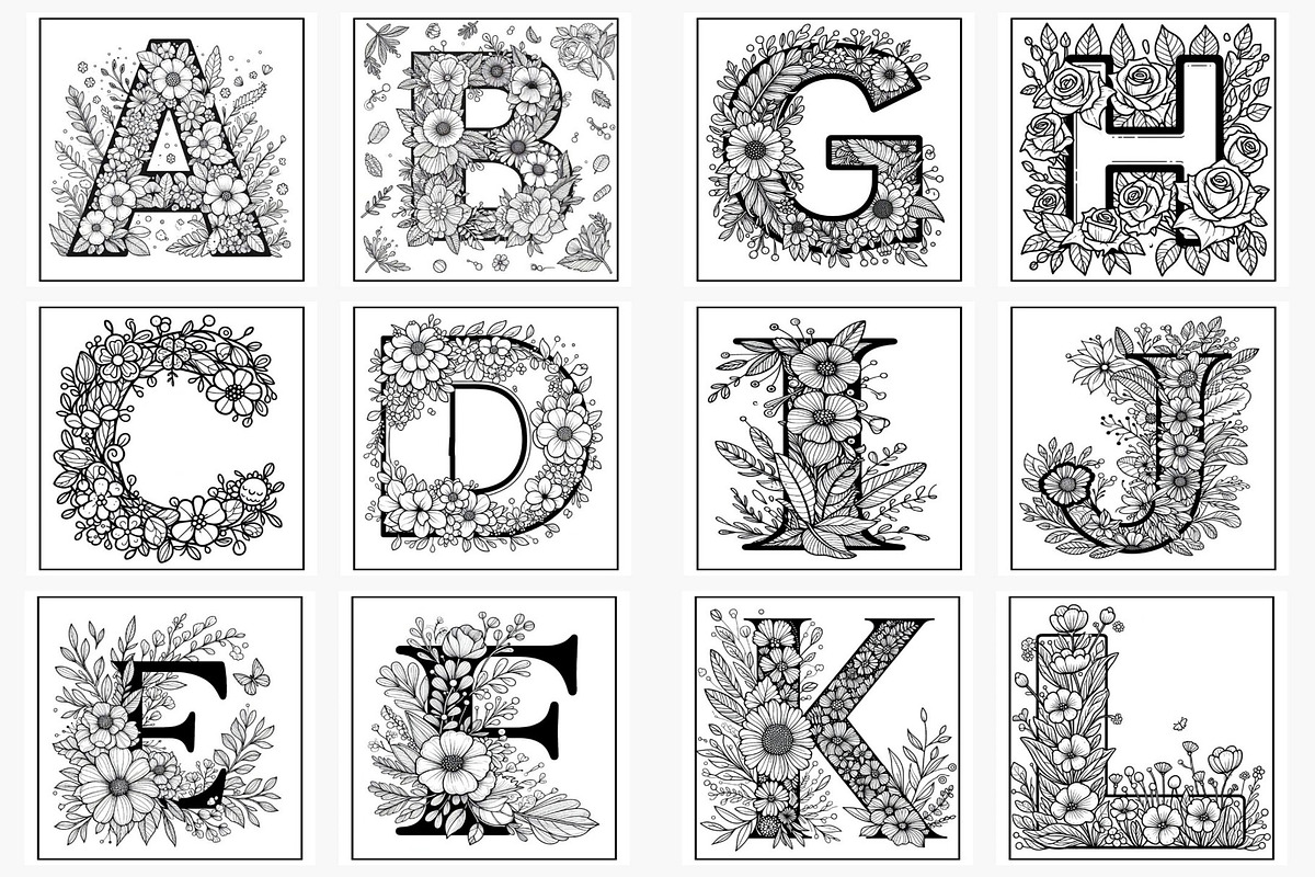 Floral English Alphabet Coloring, an Education Illustration by Lamia Emad (Photo 2 of 3)
