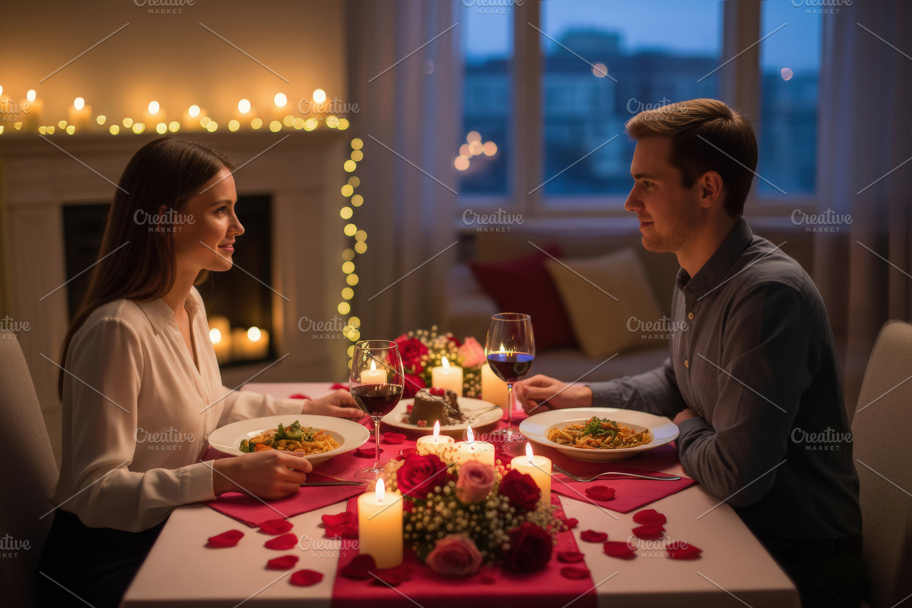 Romantic Couple Enjoying Candlelit Dinner At Home, a Holiday Photo by Davizro's Market
