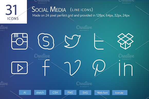 31 Social Media Line Icons