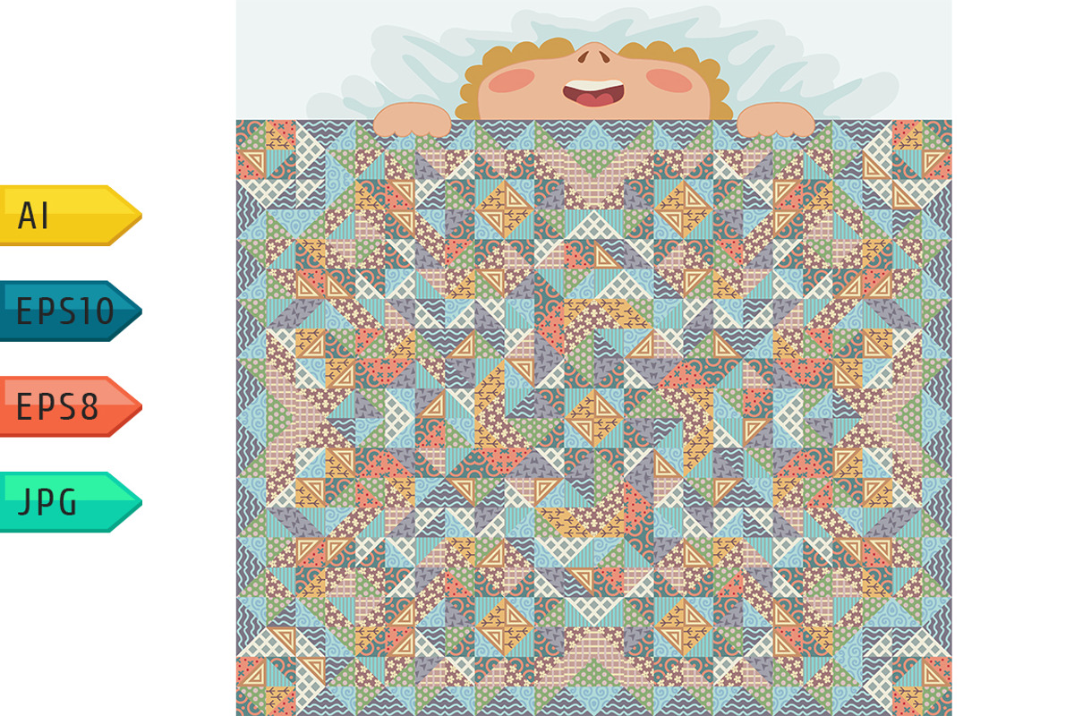 Kid coverd with patchwork blanket., a Person Illustration by julia_musdotter