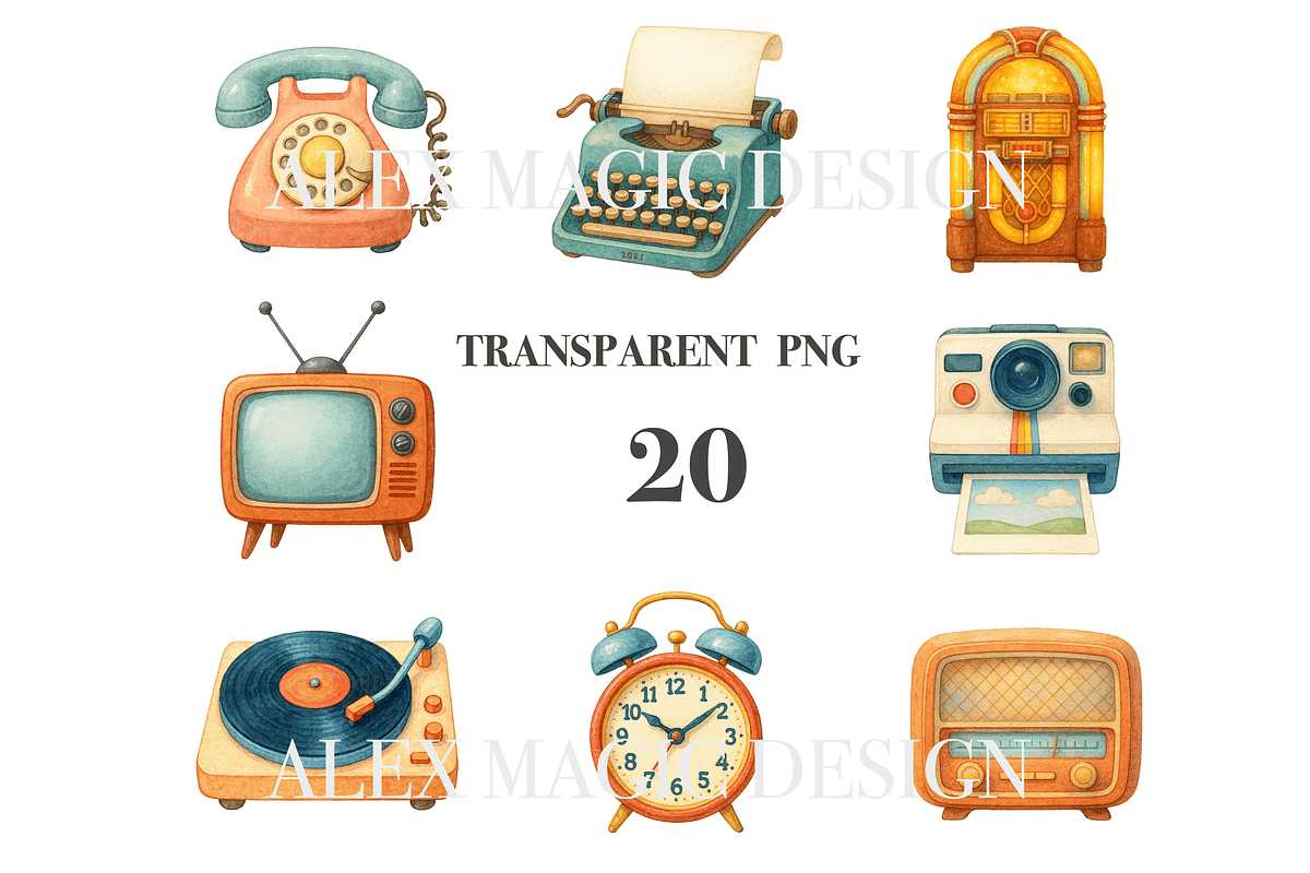 Retro Clipart Set, a Decorative Illustration by Pati Charm Studio (Photo 3 of 8)