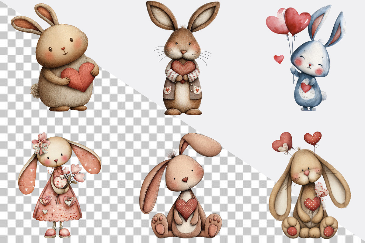 Whimsical Valentine Bunny Clipart Bu, an Illustration by SVGArt (Photo 5 of 8)