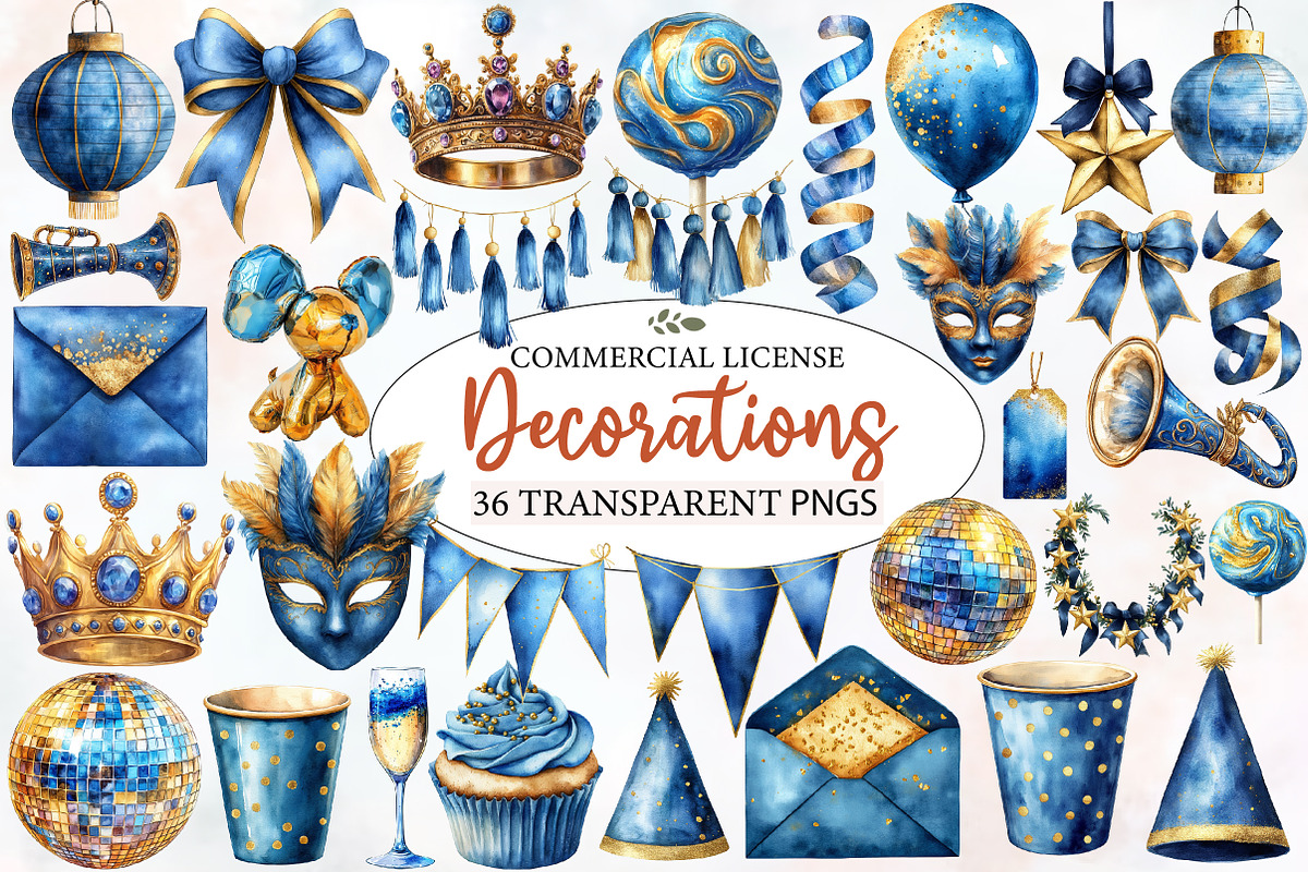 Blue and Gold Party Decorations, an Illustration by Designworld (Photo 1 of 5)