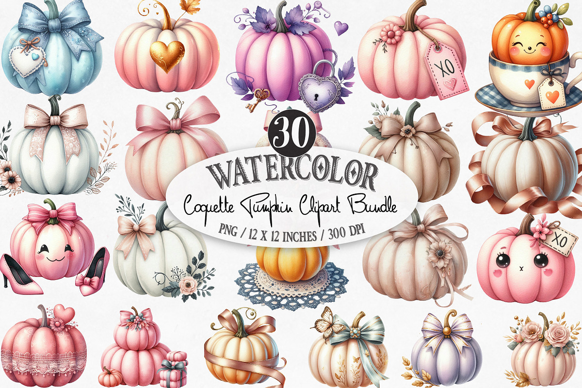 Coquette Pumpkin Clipart PNG, an Illustration by Designking (Photo 1 of 4)