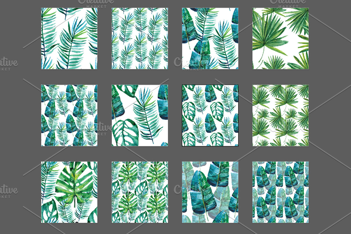 Watercolor tropical leaves, an Illustration by Olesya Morokhovets (Photo 5 of 8)