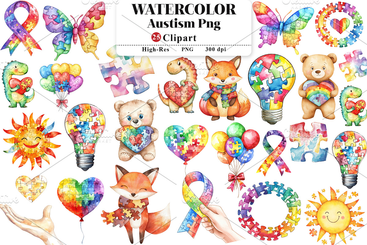 Autism Awareness Day Collection png, an Illustration by Watercolor design (Photo 1 of 9)
