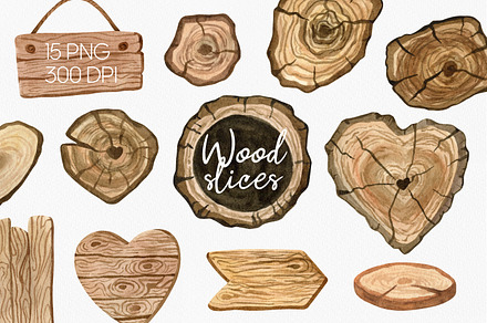 Watercolor Wood Slices Clipart