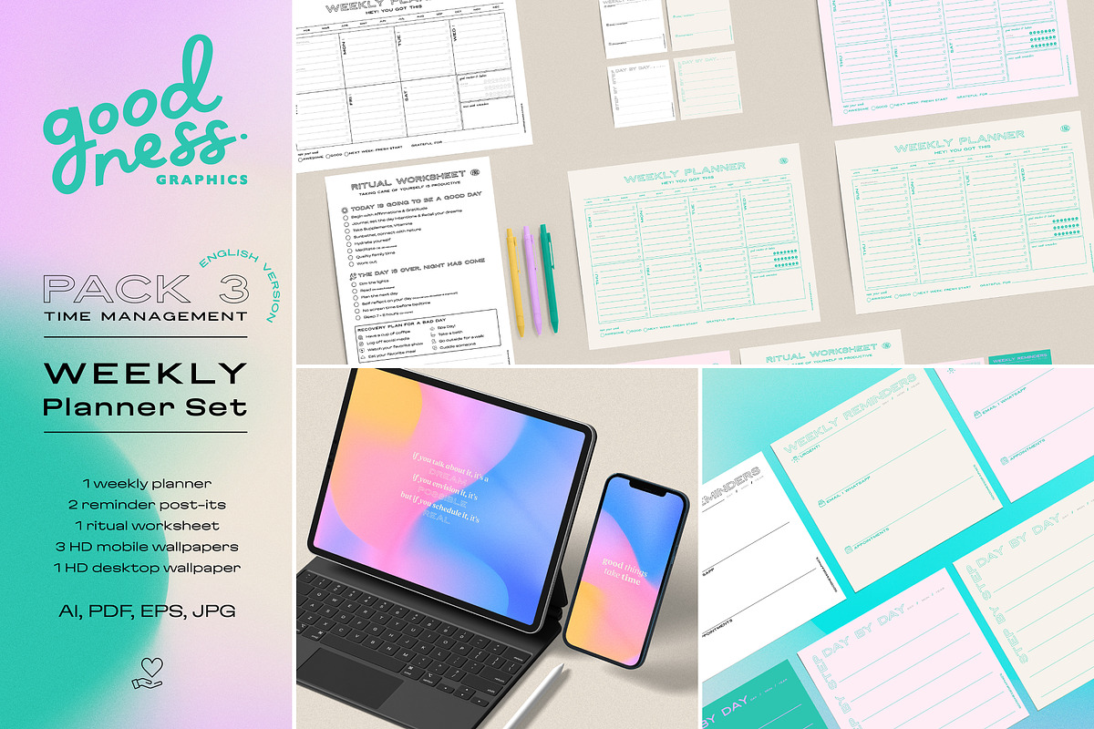 TIME MANAGEMENT_WEEKLY Planner Set, a Stationery Template by GoodNess Graphics (Photo 1 of 8)