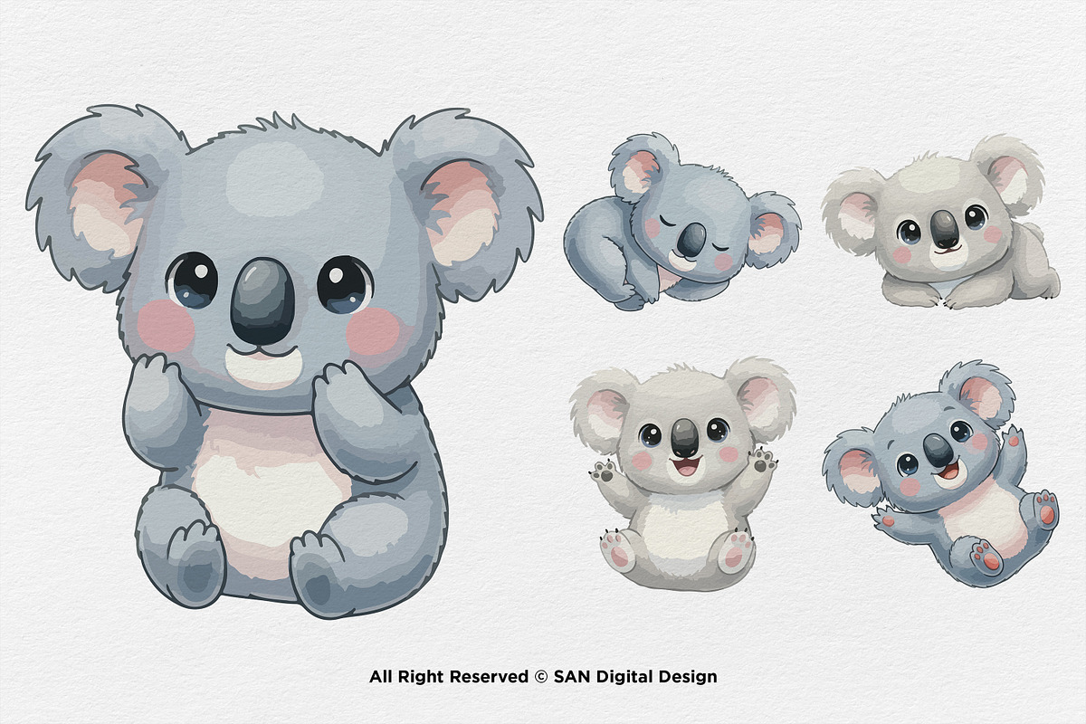 15 Bundle Watercolor Cute Koala Kids, an Animal Illustration by Morspective (Photo 7 of 8)